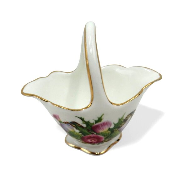 ROCKINGHAM BASKET Miniature Ceramic With Floral Thistle England Vintage 4" - Picture 5 of 10